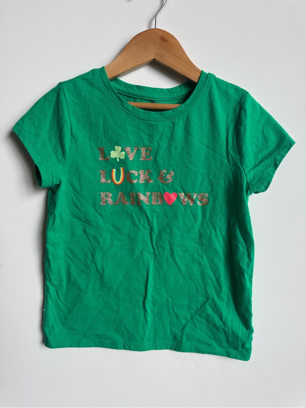 Girls Cat & Jack Green 'Love Luck & Rainbows' Short Sleeve Tee